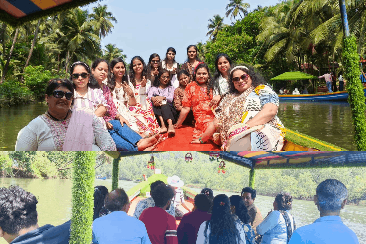 Large family and office group boating in Honnavar backwaters